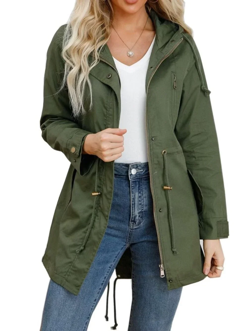 ๐ Women's Ligtweight Jackets Anorak Utility Drawstring Waist Hoodie Zip Up - Picture 5 of 5